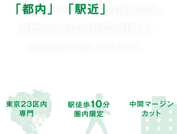 「都内」で「駅近」の物件だけ。専門ならではの豊富な経験で、あなたをサポートします。